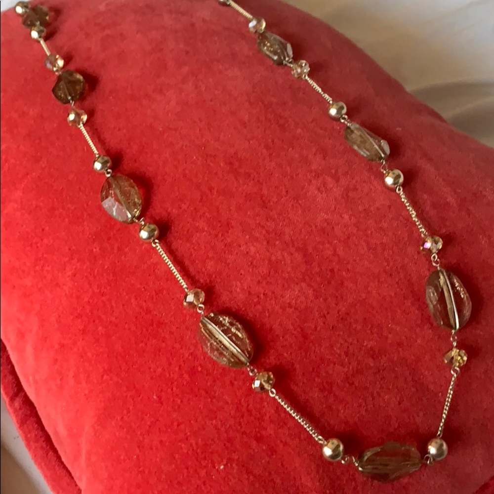 Long silver and brown jewel necklace